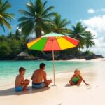 Family enjoying a tropical beach in French Polynesia.