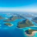 Vue aérienne des magnifiques îles et lagons de la Polynésie française.