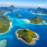 Vue aérienne des magnifiques îles de Tahiti avec des eaux claires.