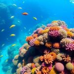 Diver exploring colorful coral reefs and tropical fish.