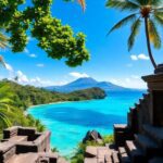 Ancient Polynesian temple ruins by the ocean.