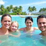 Family enjoying Bora Bora lagoon with pass.