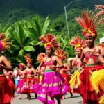 Marquesas festival with dancers in traditional attire.